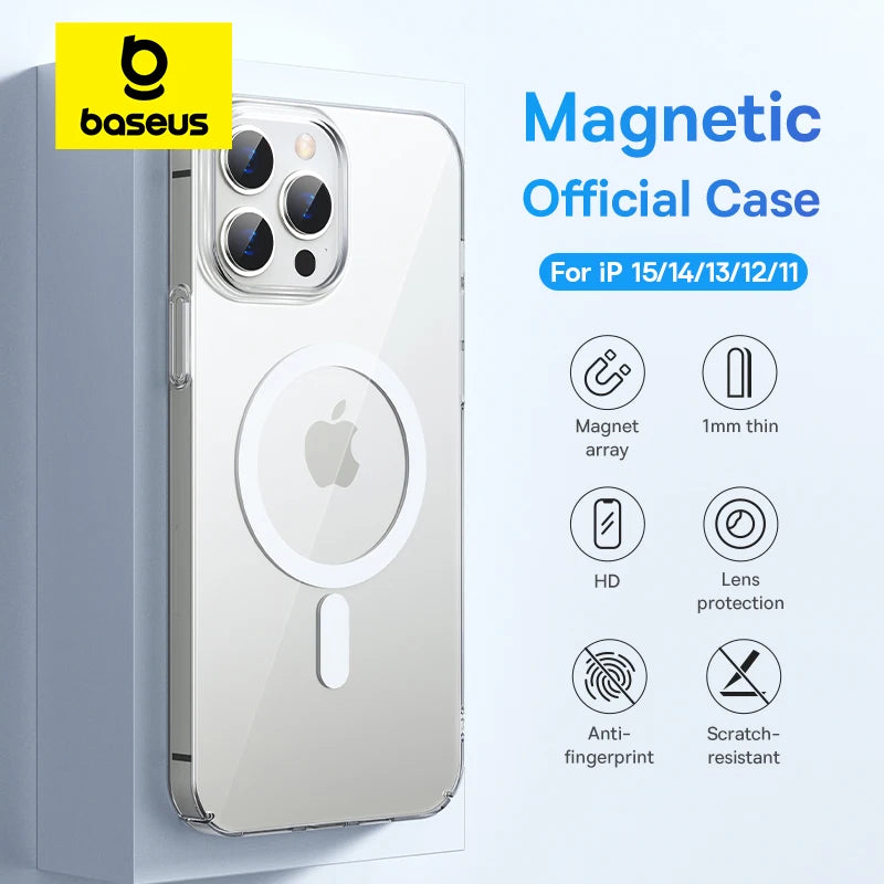 Baseus Magnetic Case for iPhone 15/14/13/12/11 Pro Max: Wireless Charging Cover with PC Magnet Phone Case