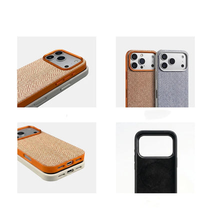 Heritage Weave PU Leather MagSafe Case for iPhone 17/16/15 Pro Max Alloy Lens Wireless Cover