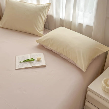Okeywow solid color brushed fabric bedding set with duvet cover, pillowcases, bed sheet, and quilt cover in neutral tones.