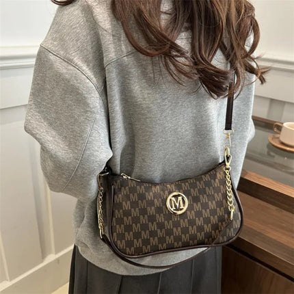 Vintage M Letter Crossbody Bag PU Leather Shoulder Messenger Tote Handbag Purse