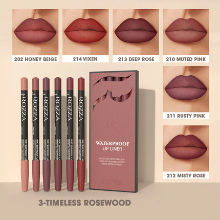 Velora Beauty 6pcs Nude Lip Liner Set Waterproof Matte Finish Non Smudge Smooth Crayon Pencils
