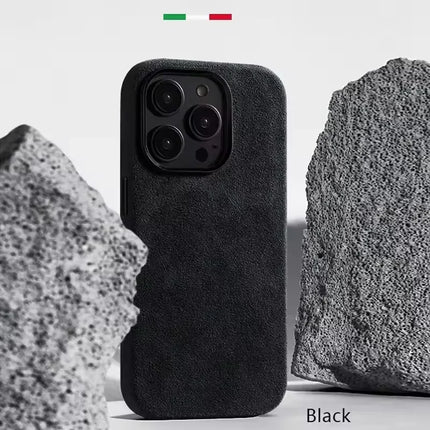 MilanoLux Fur Flip MagSafe Case for iPhone 17/16/15 Pro Max Suede Leather Luxury Cover