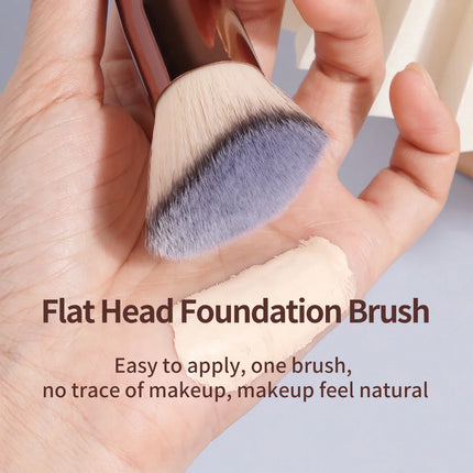 Velora Beauty 2pcs Kabuki Makeup Brush Set Flat Angled Foundation Powder Blush Soft Bristles