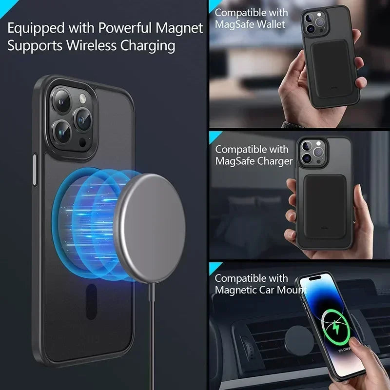 Magnetic For Magsafe Matte Translucent Frosted Phone Case For iPhone 16 Pro Max Plus Case Wireless Charging Cover