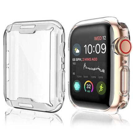 OKEYWOW Apple Watch silicone bumper case and screen protector for Series 9/8/7/SE, fits 38-49mm models, protects and enhances watch.