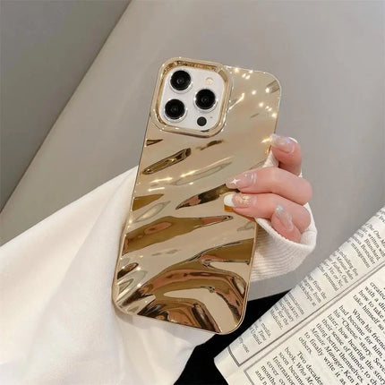 Glossy 3D wave plating iPhone case by OKEYWOW, soft shockproof cover for iPhone models 7 to 13 Pro Max and SE, XR, XS, 11, 12, 14, 15