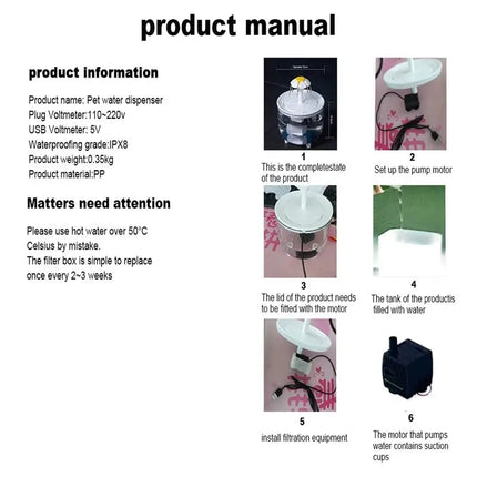 Cat Water Fountain USB Electric Automatic Filter 1200ml Silent Pet Drinking Dispenser