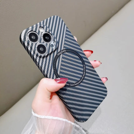 OKEYWOW iPhone carbon fiber case with ultra-thin design, hard back cover, and camera protection for models 11 to 17.