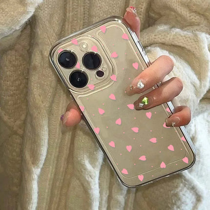 Pink heart TPU shockproof iPhone case by OKEYWOW for iPhone 11 to 17 Pro Max, soft cover with vibrant heart design.