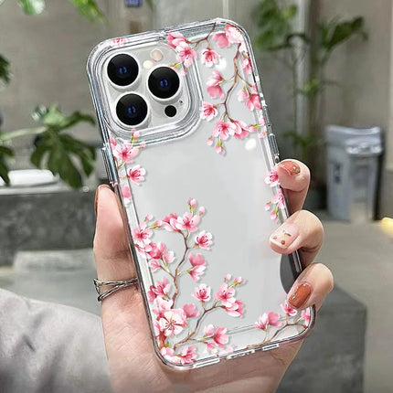 Clear silicone iPhone case with flower design for iPhone 11 to 15 Pro Max, shockproof cover by OKEYWOW.