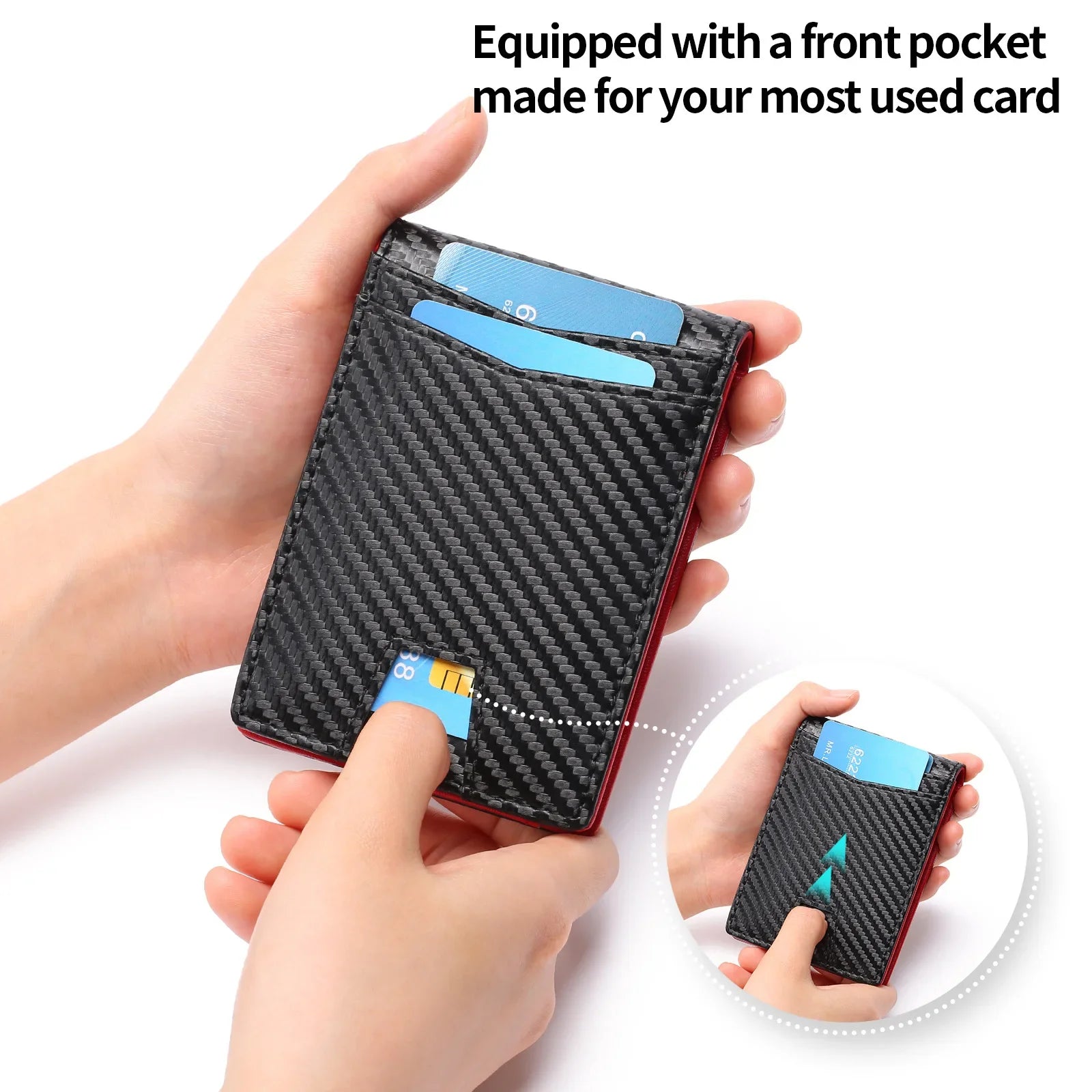 RFID Blocking Dollar Clip Design,Ultra-Thin Carbon Fiber Wallet for Men - Slim Synthetic Leather Card Holder Minimalist Style