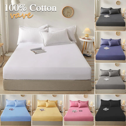OkeyWOW 100% cotton fitted sheet in solid color with elastic edges for king and queen beds, non-slip mattress cover.