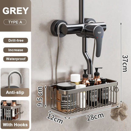 No Drill Shower Rack Bathroom Storage Basket Wall Mount Organizer for Bath Products