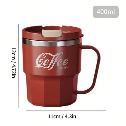 ThermoSip Stainless Steel Insulated Coffee Mug with Lid & Handle