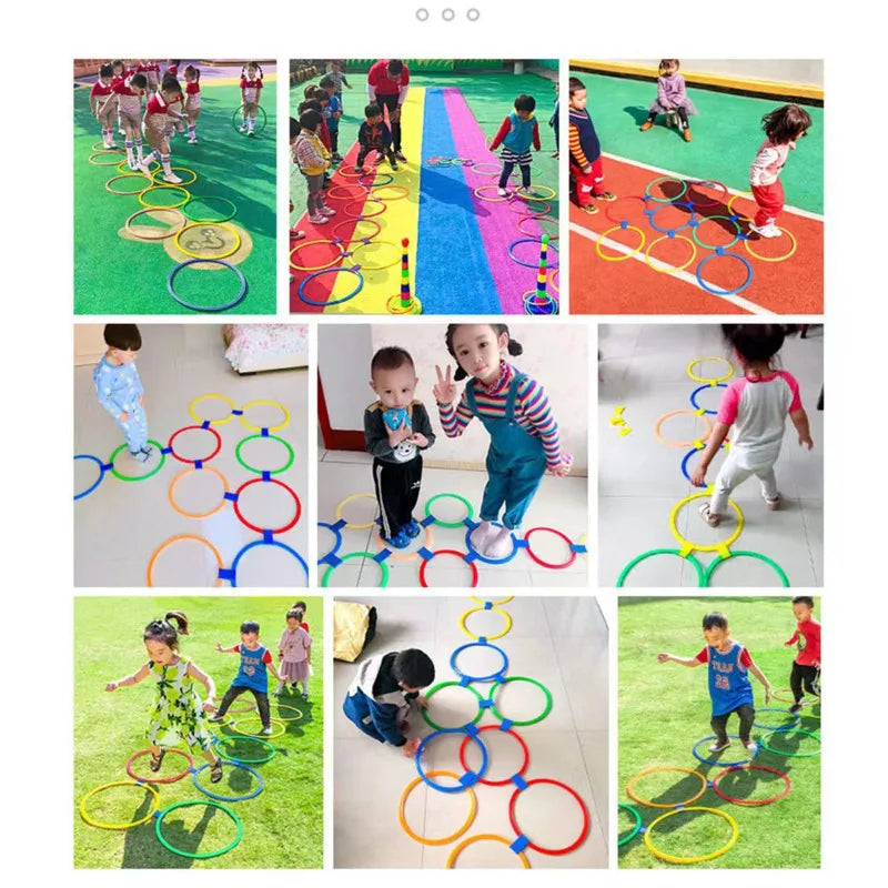 Outdoor Lattice Jump Ring Set: Physical Training Sport Toys for Kids, Includes 10 Hoops and 10 Connectors for Park Play - Boys & Girls