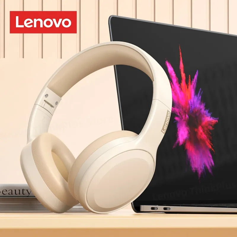 Lenovo TH30 Wireless Headphones: Foldable Bluetooth 5.3 Earphones for gaming and sports. Built-in Mic for clear communication, immersive sound, and long-lasting 250mAh battery.