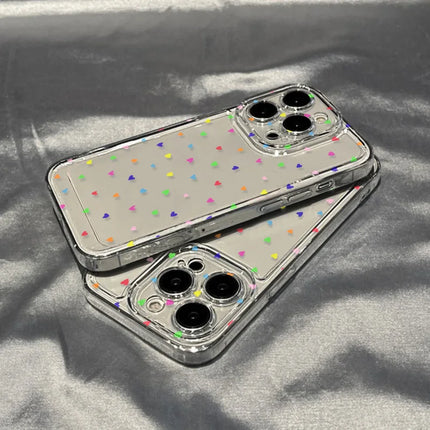 OKEYWOW clear heart iPhone case for 11 to 15 Pro Max, shockproof soft cover with heart design and precise cutouts.