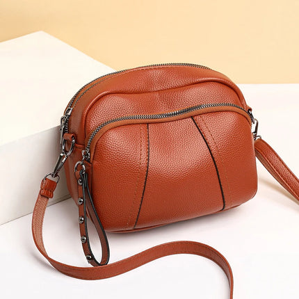 Women Rivet Crossbody Phone Bag Soft Leather Small Square Shoulder Bag Zipper Purse