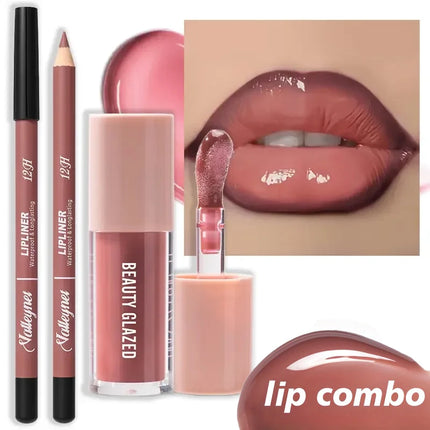 Velora Beauty 2pcs Matte Lip Set Waterproof Long Lasting Lip Liner & Lip Glaze Duo
