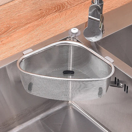 TriDrain Sink Basket Stainless Steel Corner Strainer Kitchen Storage Rack