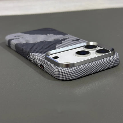 OKEYWOW iPhone 15/16/17 Pro Max magnetic snow mountain case with matte finish, hard PC material, MagSafe, and camera lens protection.