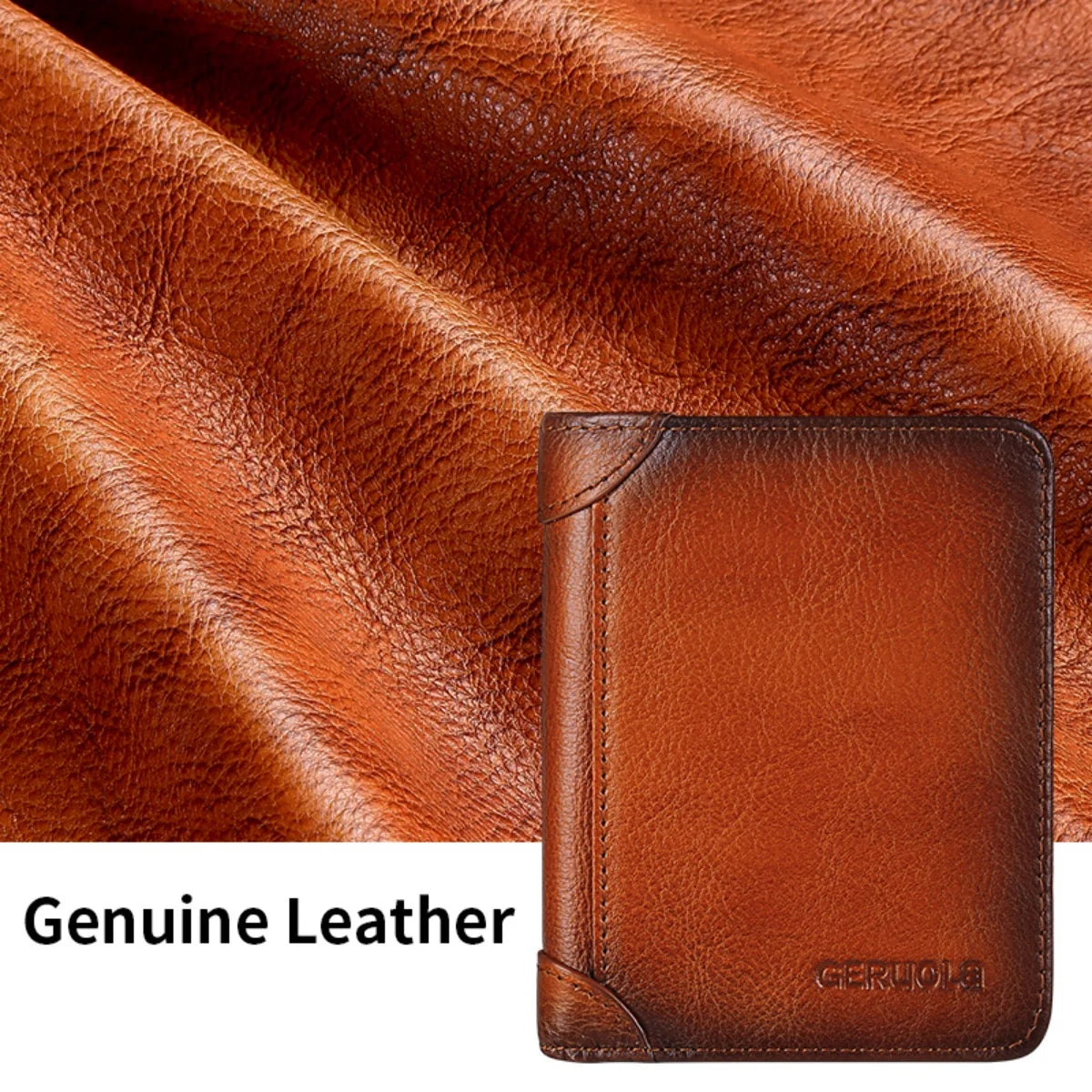 Mens bifold Wallet Genuine Leather RFID Card Holders Cowhide Zip Coin Pocket wallets for men