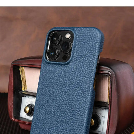 OkeyWOW genuine leather business case for iPhone 11-15 Pro Max, sleek black protective cover with card slots and precise cutouts