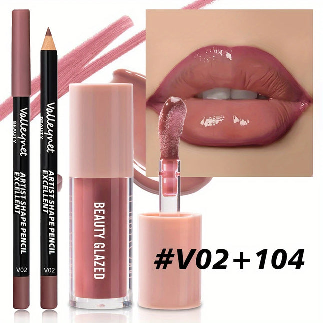 Velora Beauty 2pcs Velvet Lip Set Lip Liner & Lip Glaze Waterproof Long Lasting Matte
