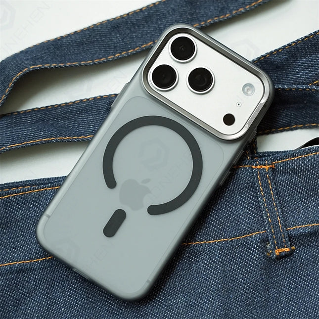 FrostLine Magnetic Armor Case for iPhone 17/16/15 Pro Max Metal Lens Slim PC Cover