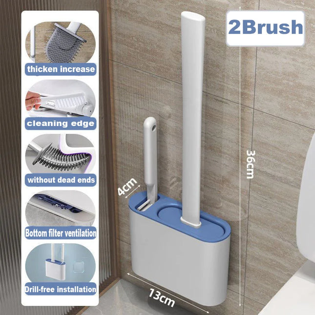 FlexClean Wall Mount Toilet Brush Holder Silicone Long Handle Soft Bristle Bathroom Cleaning Tool