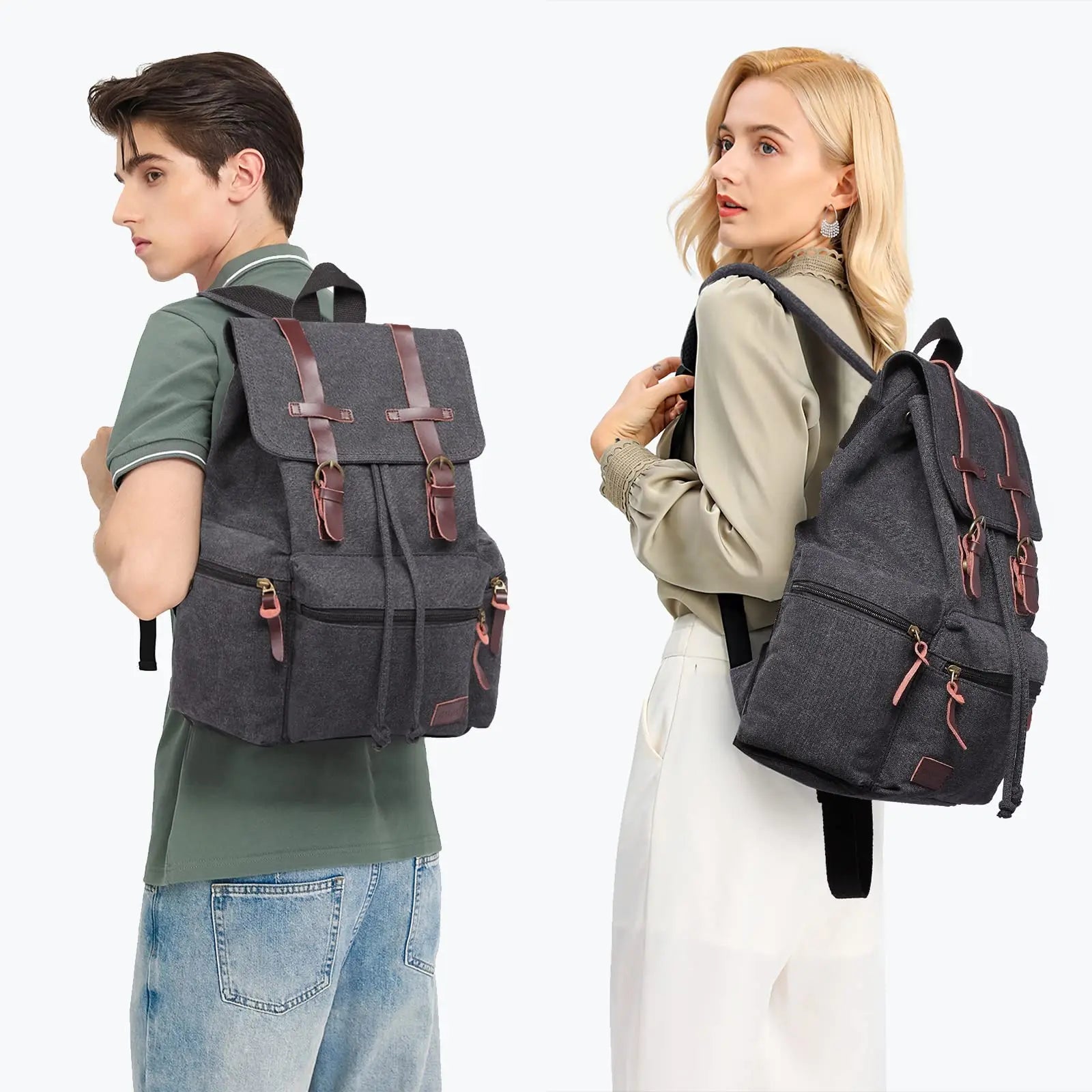 Canvas Backpack Unisex Vintage Rucksack School Bag Casual Daypack for Women/Men Outdoor Travel Hiking Camping