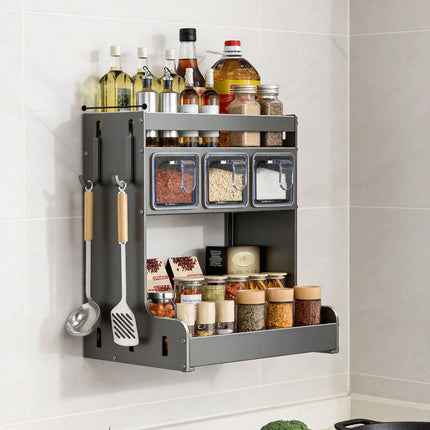 Pull Out Kitchen Spice Rack Organizer with Seasoning Boxes