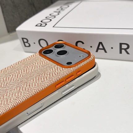 Heritage Weave PU Leather MagSafe Case for iPhone 17/16/15 Pro Max Alloy Lens Wireless Cover