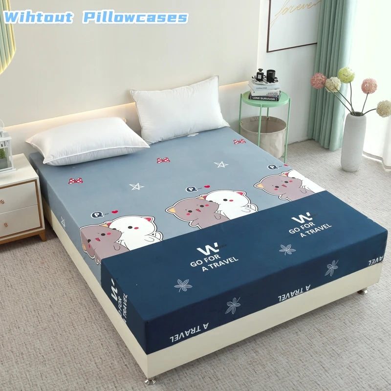 Kuup-Polyester Cartoon Bear Bedding Fitted Sheet: King Size Bed Cover with Elastic Band Around Mattress. Note: Pillowcases not included.