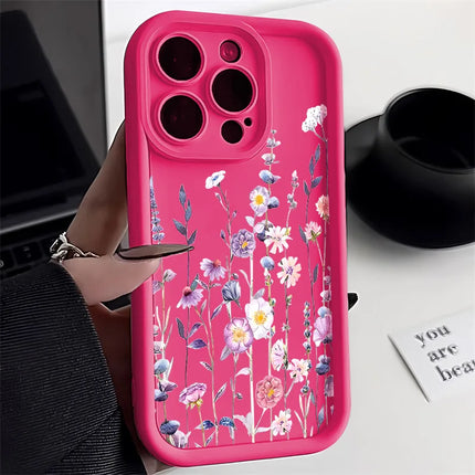 Purple flower silicone case for iPhone from OKEYWOW, matte shockproof cover for 11 to 16 Pro Max, XR, XS, SE models.