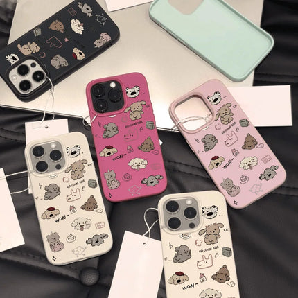 OKEYWOW iPhone cartoon dog case with soft leather shockproof cover for iPhone 16/15/14/13/12/11 Pro Max Plus, featuring a playful dog design.