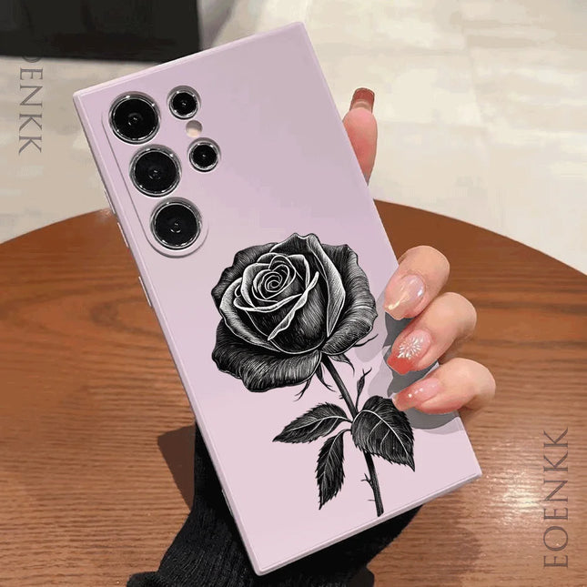 Samsung Galaxy Rose Sketch Case by OKEYWOW, soft TPU shockproof cover with floral design for S21, S20, Note20, and other models.