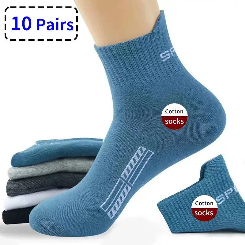 10 Pairs of High-Quality Men and Women's Casual Breathable Cotton Socks: Perfect for running and sports in spring and autumn. Ideal gifts, available in plus size EUR38-45.