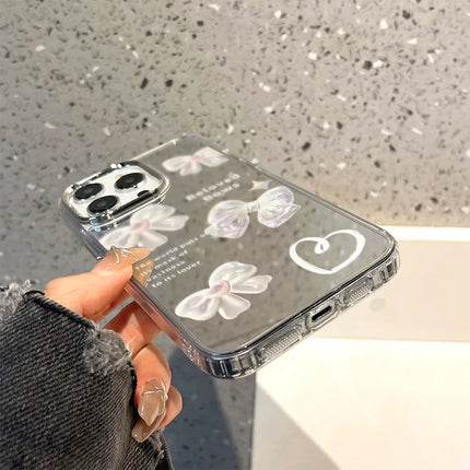 Luxury shockproof Mirror Bowknot iPhone case for iPhone 17 to XR XS, featuring a stylish bowknot design from OKEYWOW.