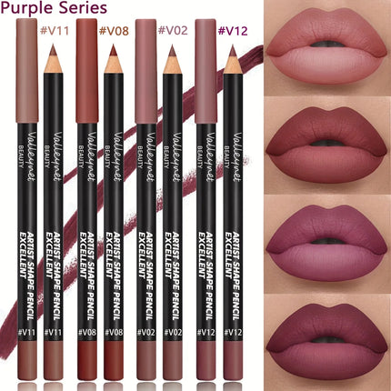 Velora Beauty 4pcs Matte Lip Liner Set Waterproof Long Lasting Brown Purple Pink Series