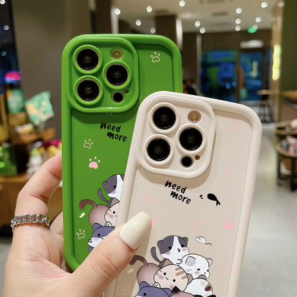 OKEYWOW iPhone cartoon cat silicone case for iPhone 12/11/13/14/15 Pro Max XR XS SE, shockproof soft cover featuring a playful cat design.