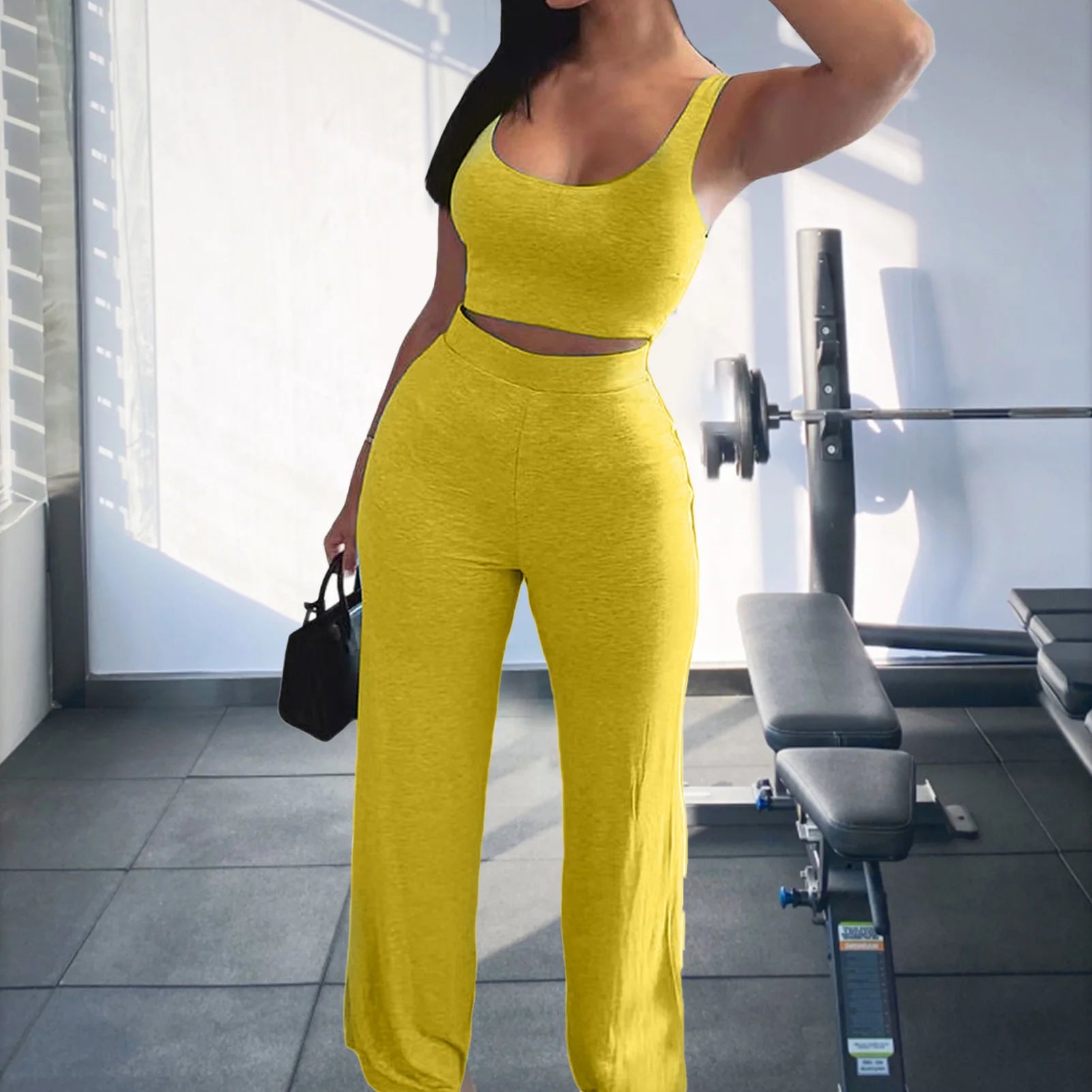 Women Tracksuit Sexy Sling Navel Exposed Tube Top Flared Legs Pant 2 Piece Set Elastic Waist Sleeveless Crop Tops