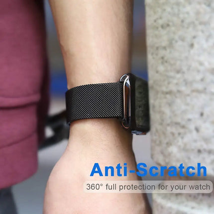 OKEYWOW Apple Watch silicone bumper case and screen protector for Series 9, 8, 7, SE in 38mm to 49mm sizes, black color.