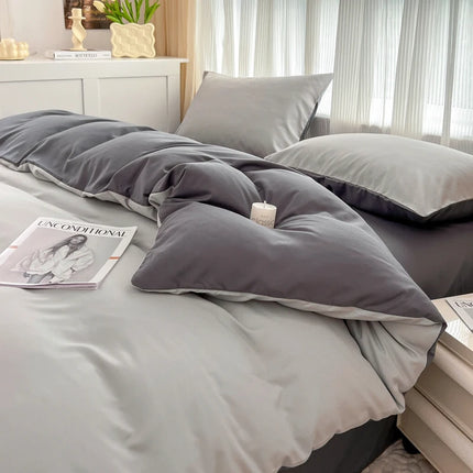 Okeywow solid color brushed fabric bedding set with duvet cover, pillowcases, bed sheet, and quilt cover in various sizes.