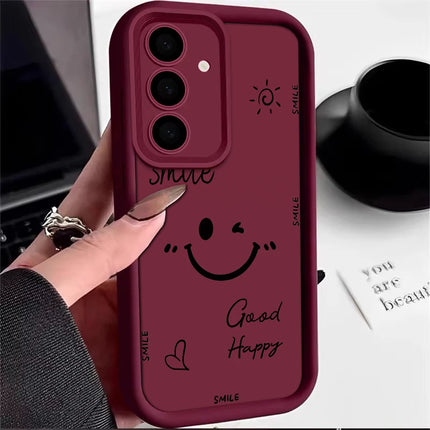 Samsung Galaxy soft silicone shockproof case by OKEYWOW, featuring a friendly smile face design for S21, S20 FE, A55, Note20 Ultra.