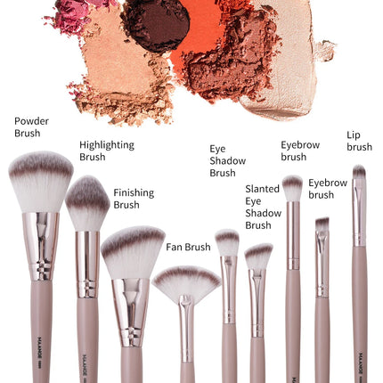 Velora Beauty 9pcs Makeup Brush Set Foundation Highlighter Eyeshadow Blending Soft Dense Bristles