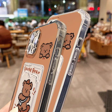 Transparent soft iPhone bear case with card holder from OKEYWOW for iPhone 12/13/14/15/16 Pro Max, XR, XS, SE, featuring a cute bear design.