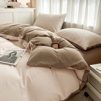 OKEYWOW solid color brushed fabric bedding set with duvet cover, pillowcases, and sheets in a single, queen, or king size.