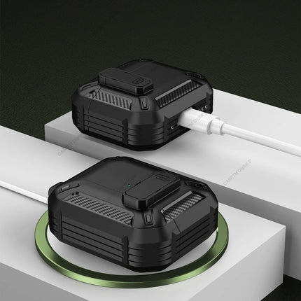 OKEYWOW AirPods 4 security lock case in TPU and PC, with hook, providing protective cover for 4th generation AirPods.
