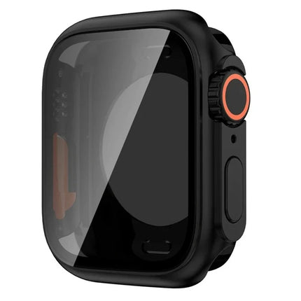 OKEYWOW Apple Watch screen protector case in PC bumper style for Series 9 to 4, 44mm, 45mm, 41mm, 40mm models, ultra look.